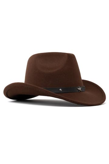 KIMU® Cowboyhoed Donkerbruin Wolvilt Ster Donkerbruin Cowboy, Ophalen of Verzenden, Nieuw, Overige maten, Carnaval