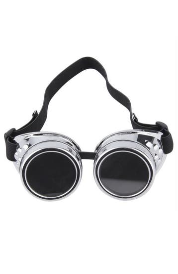 KIMU® Goggles Steampunk Bril Zilver Chroom Montuur Zonnebril, Ophalen of Verzenden, Nieuw, Feestartikel, Carnaval