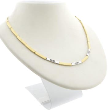 Bicolor gouden collier met diamant; 0,09 ct. (Ketting), Gebruikt, Ophalen of Verzenden, Met edelsteen, Goud