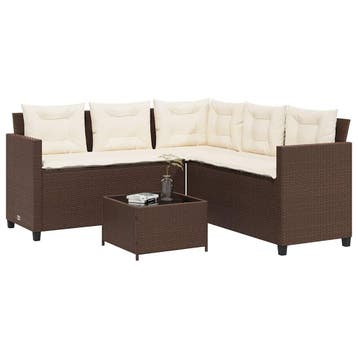 vidaXL Tuinbank met tafel en kussens L-vormig poly rattan, Verzenden, Nieuw