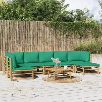 vidaXL 8-delige Loungeset met kussens bamboe groen, Verzenden, Nieuw, Hout, Loungeset