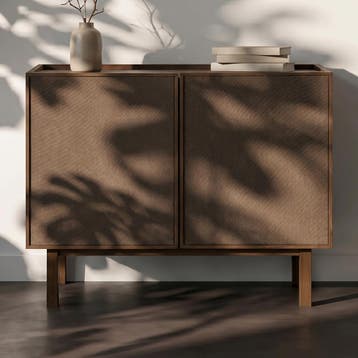 *WOONWINKEL* Kastje Walnoot Met Stoffen Deuren 90 Cm, Huis en Inrichting, Kasten | Dressoirs, Verzenden, Nieuw