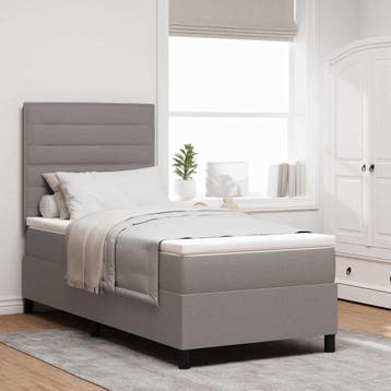 vidaXL Boxspring bed met LED-stripverlichting Taupe 90 x 190, Huis en Inrichting, Verzenden, Nieuw, Eenpersoons, Stof