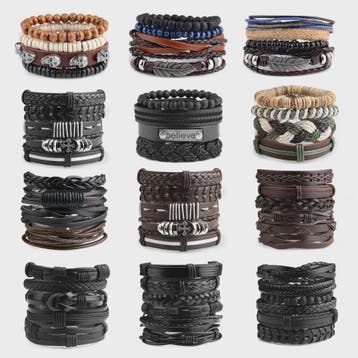 Heren Leren Armbanden Set - Viking, Gothic & Punk Stijl - Mu