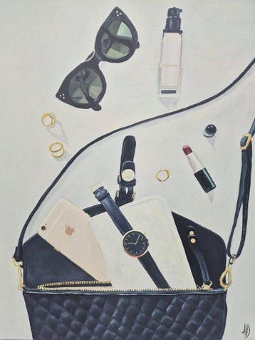 Anne Dias - (100% handpainted !) Whats in her bag