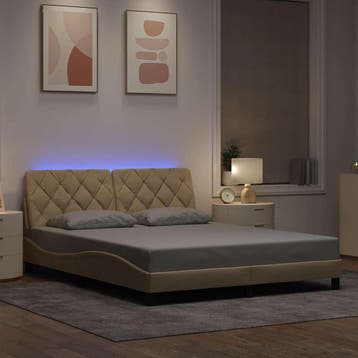 vidaXL Bedframe met LED zonder matras 160x200 cm stof crème, Verzenden, Stof, 160 cm, Nieuw