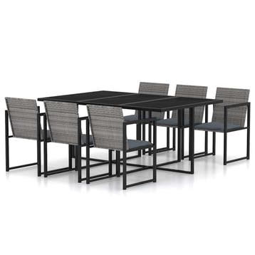 vidaXL 7-delige Tuinset met kussens poly rattan grijs, Tuin en Terras, Verzenden, Nieuw, 6 zitplaatsen, Tuinset
