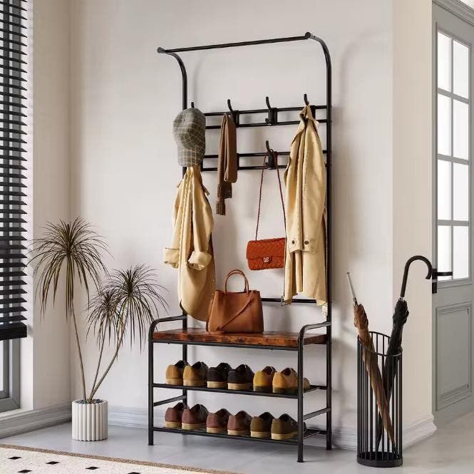 3-in-1 Kapstok met Schoenenrek – Halboom met Bank en Planken, Huis en Inrichting, Kasten | Schoenenkasten, Nieuw, Verzenden