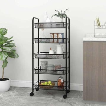 vidaXL Keukentrolley 5-laags 46x26x105 cm ijzer zwart, Huis en Inrichting, Keuken | Keukenbenodigdheden, Verzenden, Nieuw