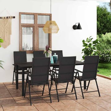 vidaXL 7-delige Tuinset zwart, Verzenden, Nieuw, 6 zitplaatsen, Tuinset