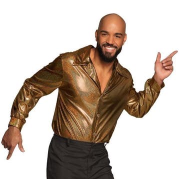 Disco Party Blouse Shiny Goud, Kleding | Heren, Carnavalskleding en Feestkleding, Ophalen of Verzenden, Nieuw