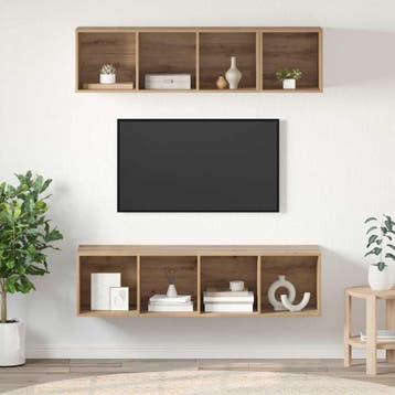 vidaXL Tv-meubelset 3 st Artisan Eiken Bewerkt hout, Minder dan 50 cm, Verzenden, Nieuw, Minder dan 100 cm