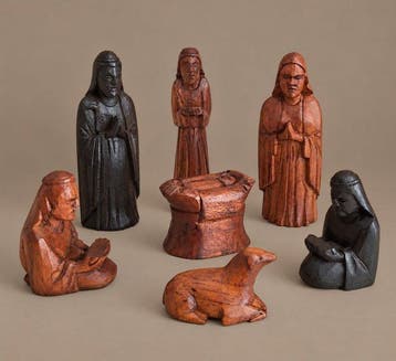 Kerststal - Hout - Zeven delige kerstgroep, Antiek en Kunst