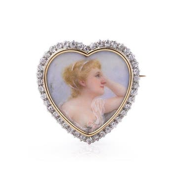 Broche Antiek Victoriaans 18k goud Diamant portretminiatuur