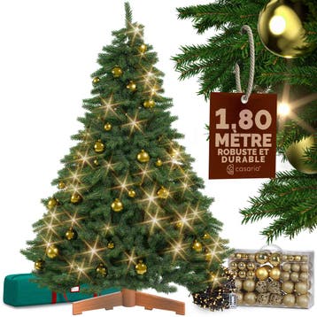 Kunstkerstboom premium 180cm + kerstballen goud + kerstve..., Verzenden, Nieuw