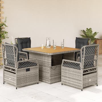 vidaXL 5-delige Tuinset met kussens poly rattan grijs, Verzenden, Nieuw, 4 zitplaatsen, Tuinset