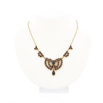 Vintage gouden collier met granaat (Ketting), Gebruikt, Ophalen of Verzenden, Met edelsteen, Goud