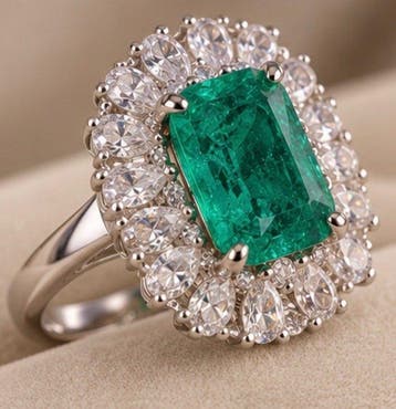 Elegante 925 sterling zilveren groene halo-ring - Ring, Nieuw