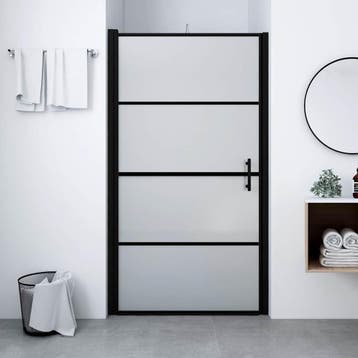 vidaXL Douchedeur mat 81x195 cm gehard glas zwart, Verzenden, Nieuw