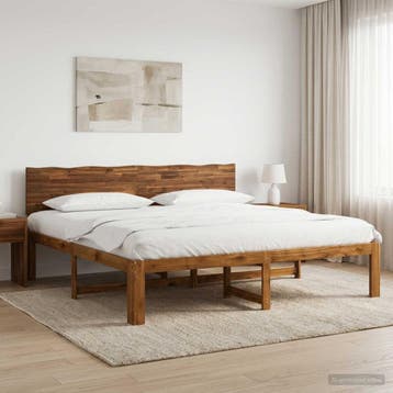 vidaXL Tweepersoonsbed met hoofdeinde ROSTOCK Naturel 193 x, Huis en Inrichting, Slaapkamer | Bedden, Verzenden, Nieuw, Bruin