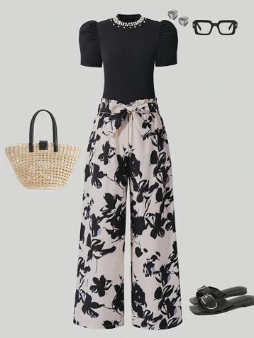 Zomerse Outfit Set Meisjes: Zwart T-shirt met Pareldecoratie, Verzenden, Nieuw