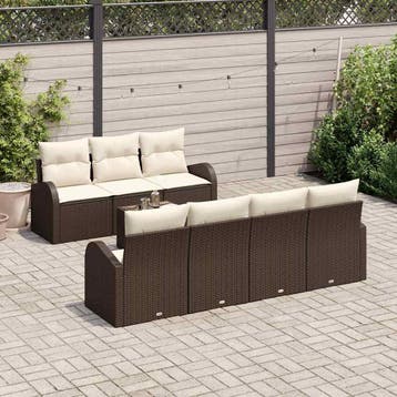 vidaXL Tuin Sofa Set met kussen 8 pcs Bruin, Crème 55 x 55 x, Verzenden, Nieuw, Rotan, 8 zitplaatsen