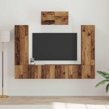 vidaXL Tv-meubelset Wandgemonteerd 7 pcs Oud Hout Bewerkt, Huis en Inrichting, Kasten | Televisiemeubels, Minder dan 50 cm, Verzenden