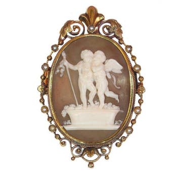 Broche - 18 karaat Geel goud - Parel - ca. 1880 camee van