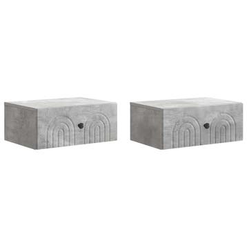 vidaXL Wandbeugel Bedkast met lade 2 pcs Betongrijs 49 x, Minder dan 45 cm, Verzenden, Nieuw, Minder dan 55 cm