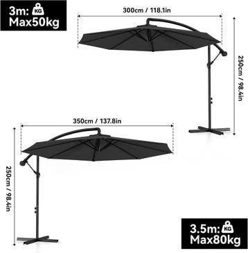 Froadp Ø3 m aluminium zweefparasol met draaimechanisme, UV-b, Huis en Inrichting, Woonaccessoires | Overige, Verzenden, Zo goed als nieuw