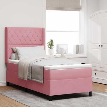 vidaXL Boxspringbed met matras met hoofdeinde Roze 90 x 190, Verzenden, Nieuw, Eenpersoons, Stof