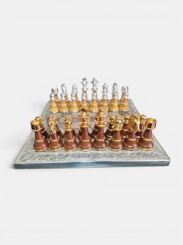 Schaakspel - Ajedrez Gigante de Lujo vintage - Hout en tin