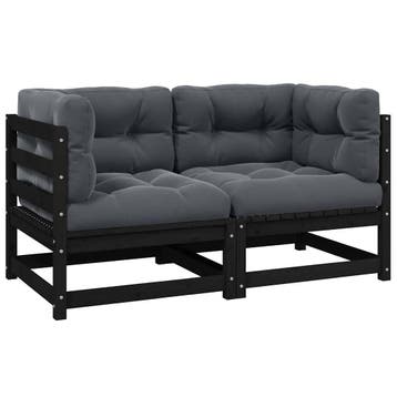 vidaXL Tuinbank 2-zits met kussens massief grenenhout zwart, Tuin en Terras, Verzenden, Nieuw