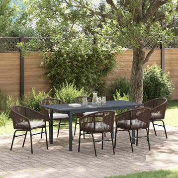 vidaXL Tuin eettafelset 7 st Bruin poly rattan, Tuin en Terras, Tuinsets en Loungesets, Verzenden, Nieuw, Rotan, 7 zitplaatsen