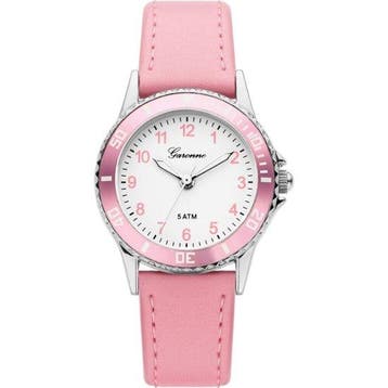 kinderhorloge roze  27 mm metaal-leder zilverkleurig-roze KV, Verzenden, Nieuw