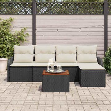 vidaXL Tuinbankenset 6 st Zwart poly rattan, Verzenden, Nieuw, Rotan, 6 zitplaatsen