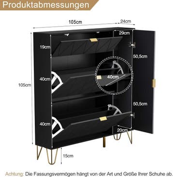 UEV Schoenenkast met 2 kleppen en 2 deuren, 105 x 24 x 120 c, Verzenden, Zo goed als nieuw