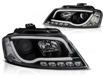 Koplampen Audi A3 8P 08-12 Tube Light LED Zwart, Ophalen of Verzenden, Nieuw