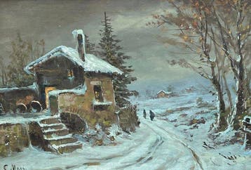 Scuola italiana (XIX-XX), Firmato C. Mari - Casa sotto la