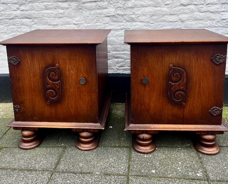 set vintage nachtkastjes, 46 x 43, hoog 50 cm, Antiek en Kunst, Antiek | Meubels | Kasten