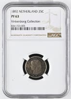 Koningin Wilhelmina 25 cent 1892 Proof PF63 NGC Ex, Postzegels en Munten, Verzenden, Zilver, 25 cent, Koningin Wilhelmina