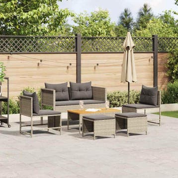 vidaXL Tuinbankenset 6 pcs Licht Grijs en Donker Grijs poly, Verzenden, Nieuw, Rotan, 6 zitplaatsen