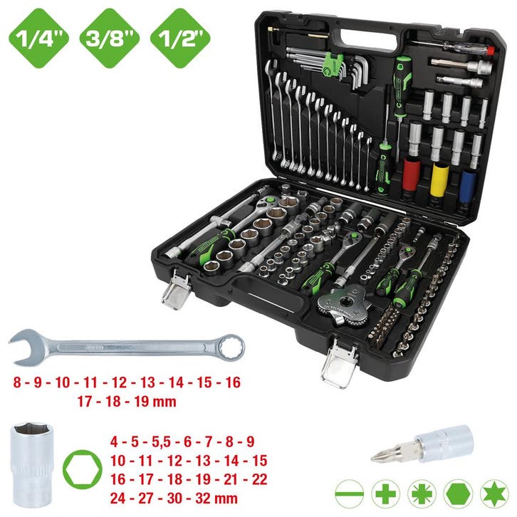 Competition 1/4 + 3/8 + 1/2 Dopsleutelset 132-delig, Auto diversen, Autogereedschap, Nieuw, Verzenden
