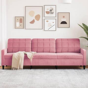 vidaXL Driezitsbank 210 cm fluweel roze, Huis en Inrichting, Verzenden, Minder dan 150 cm, Stof, Driepersoons