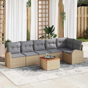 vidaXL Tuinbankenset 7 st Beige en Licht Grijs poly rattan, Verzenden, Nieuw, 7 zitplaatsen