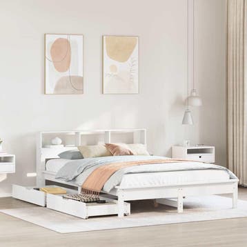 vidaXL Bed met boekenkast zonder matras grenenhout wit, Verzenden, Wit, Overige maten, 200 cm