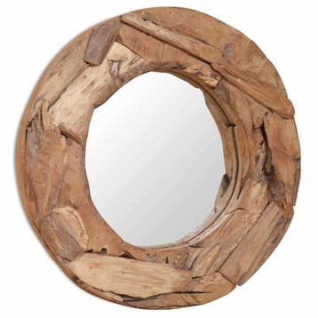 vidaXL Decoratieve spiegel rond 60 cm teakhout, Verzenden, Nieuw