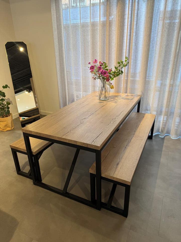 Eettafelset Monopoly, 190x90x77 / eiken natuur, Huis en Inrichting, Tafels | Eettafels, 50 tot 100 cm, 150 tot 200 cm, Rechthoekig