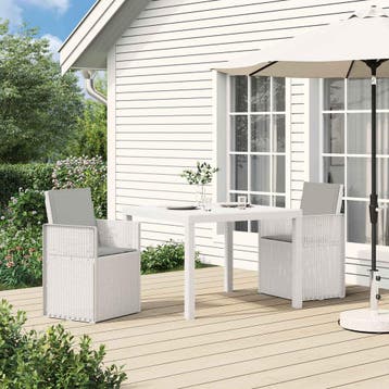 vidaXL Tuin eettafelset 3 st Wit en Lichtgrijs PP, Verzenden, Nieuw, Textileen, 3 zitplaatsen