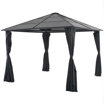 vidaXL Prieel met gordijn 3x3 m aluminium zwart, Tuin en Terras, Verzenden, Nieuw